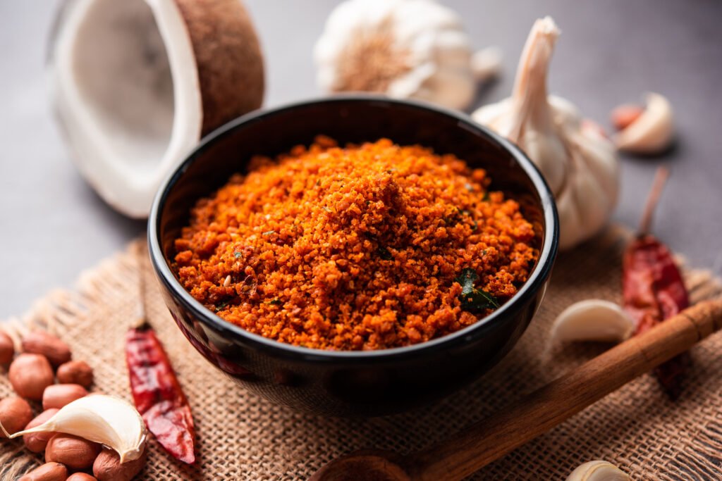 Dry garlic chutney made from red chilly and dry coconut and lahsun which is famous in maharashtra